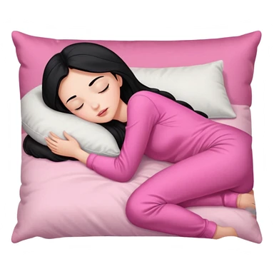 Sleeping on the pillow in bed, beauty hot and pretty Pale girl with medium high black hair wearing sexy pink sleepwears sticker