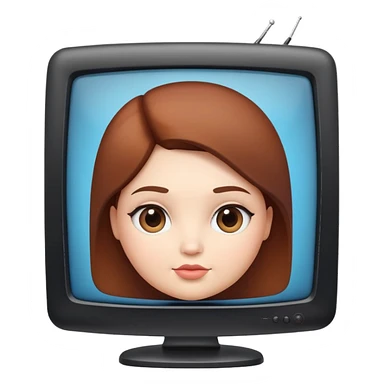 Thick curvy female character with flatscreen TV head, cute computer face on screen sticker
