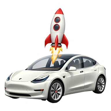 Tesla model 3 white. Icon. Rocket boost on roof  sticker
