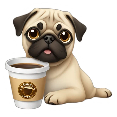 Pug drinking coffee sticker
