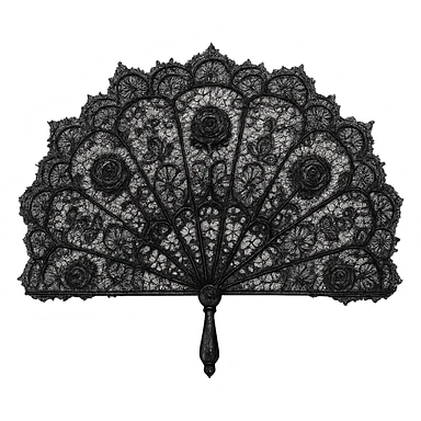 goth object, black lace fan, intricate sticker