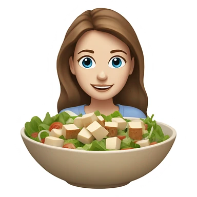 White girl Brown hair blue eyes freackles eating Tofu salad sticker