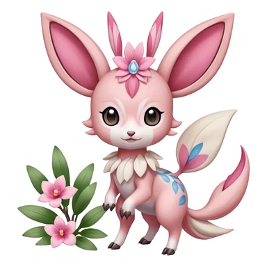 Cute Romantic Realistic  Floral Meloetta-Sylveon-Palkia-Cresselia-Digimon-Pokémon-Fakémon-hybrid-fusion, full body sticker