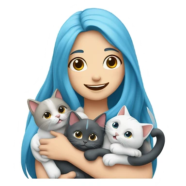 white skin girl with blue long hair hugging cats sticker