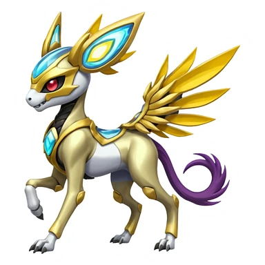 Colorful Skeletal masked armored Futuristic Meloetta-Manectric-Solgaleo-Raikou-Pokémon-Digimon-Fakémon-fusion-hybrid-creature, full body sticker