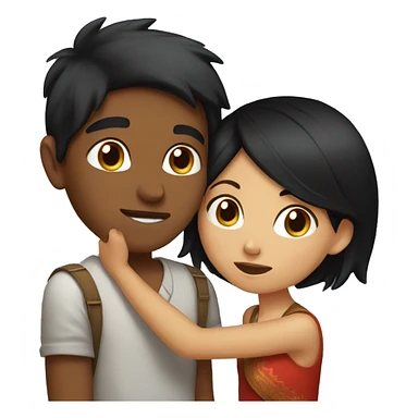 Indian boy kissing white girl with black hair on the cheek sticker