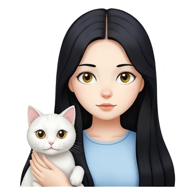black long hair girl and white cat sticker