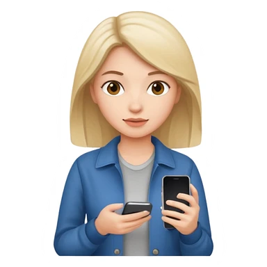woman casual clothes holding one phone sticker