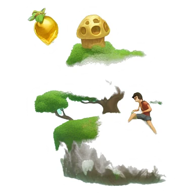 Treasure on a floating island, with a man trying to reach it sticker