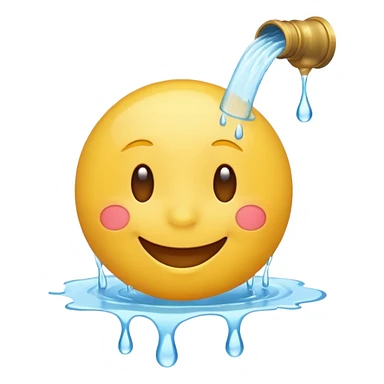 An animation of an emoji showing happy face when water is poured on it sticker