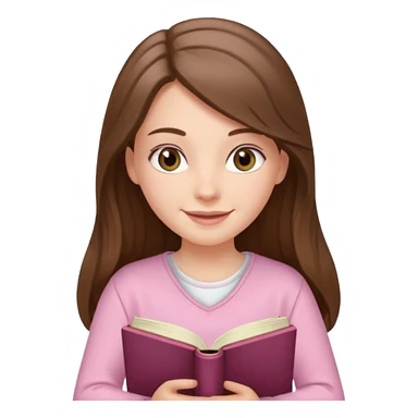 happy white long brunette hair girl with hazel eyes wearing light pink reading a book  sticker