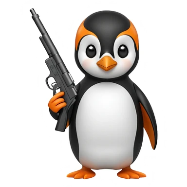 A penguin with a gun in the style of iPhone emoji sticker