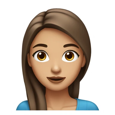 A woman with big round blue eyes, long thick brown straight hair, full lips, thin eyebrows, tanned skin, small straight nose sticker