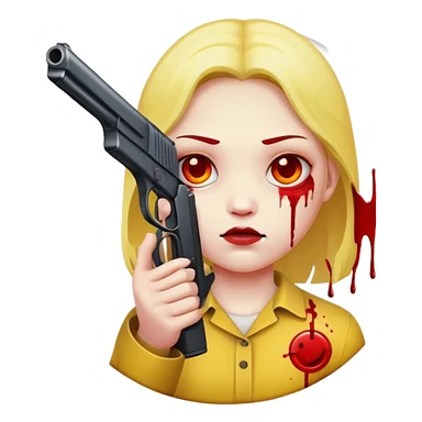 Yellow circle with a face and blood with a gun sticker