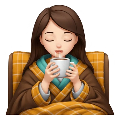 girl brunette inside a blanket sipping coffee eyes closed sticker