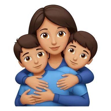 Brunette mom hugging 3 sons, realistic  sticker