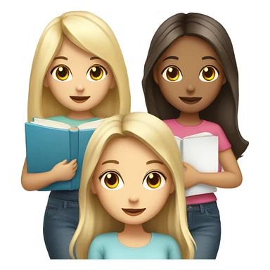 4 cute girls holding books. 2 brunette and 2 blonde sticker