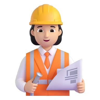 technical architect emoji, professional, with blueprint or architectural plan, hard hat, modern style sticker