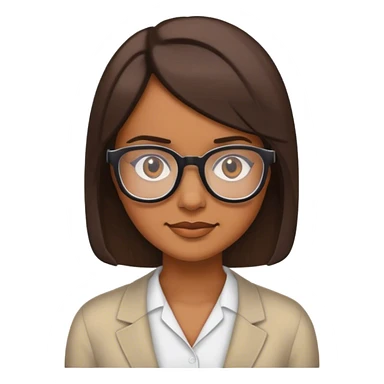 head of brown woman, bobbed hair, glasses, serious but smiling sticker