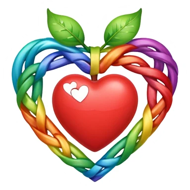 heart with vines, rainbow bow with heart pattern on the bow, apple emoji style sticker