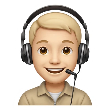 pleasant face emoji wearing headphones with an attached microphone, smiling expression sticker