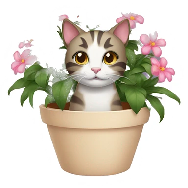 Cat in flower pot sticker