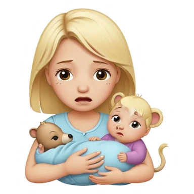 Blonde girl crying with baby zoo animals sticker