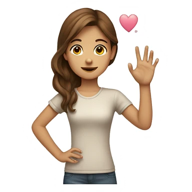 brown haired girl putting up hand heart sticker