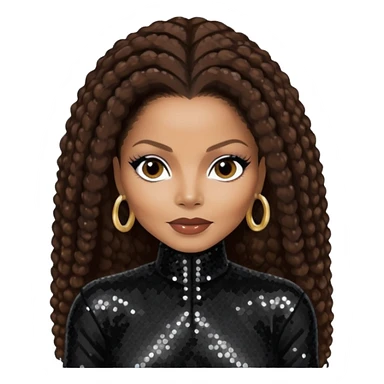 Janet Jackson with dark brown hair, black sequin outfit sticker