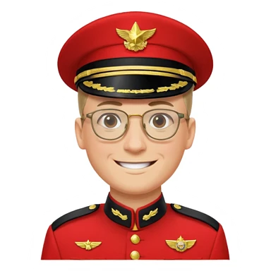 Smiling military man with glasses in red uniform sticker