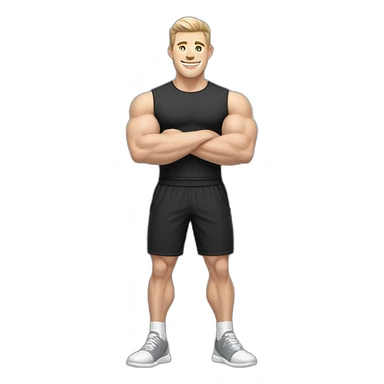Joyful Pale skinned Fit Man With the biceps and dark brown hair in black shirt, gray sports shorts and white Sneakers sticker