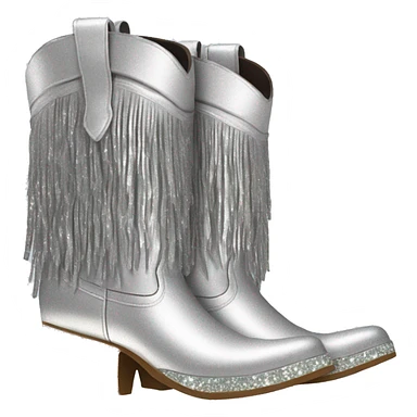 Realistic silver colored fashion cowgirl boots with sparkly shiny glitter fringe on them. sticker