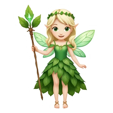 blonde fairy in plant dress with magic wand smiling  sticker