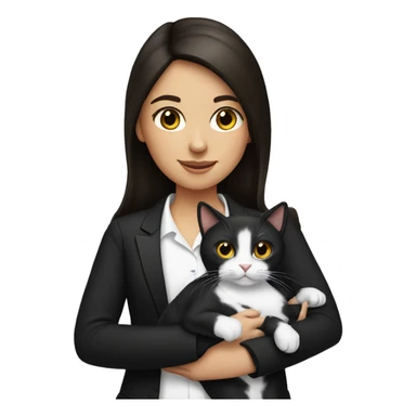brunette girl holding tuxedo cat sticker