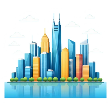 minimalist emoji of a megapolis with skyscrapers sticker