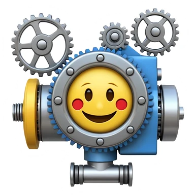 Industrial mechanical motor with a smiley face, emoji for the new electric music genre Motor breaks must be friendly and sellable sticker