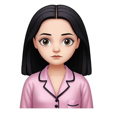 Full stunning Wednesday Addams dark smoky eyeshadow in a unbuttoned Light pink silk pyjamas set sticker