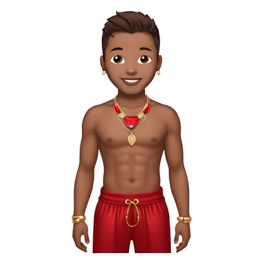 Bobby Brown, R&B Singer with dark brown hair, shirtless with necklace, metallic red harem pants  sticker