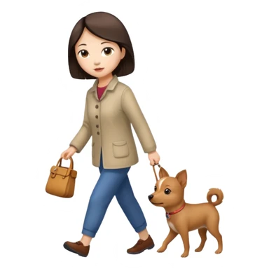 Chinese woman walking small brown dog sticker