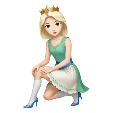 prince, upright, black Hair, blue eyes, garment,  Woman, bending knee, sleveless white dress, blonde hair, green eyes, sticker