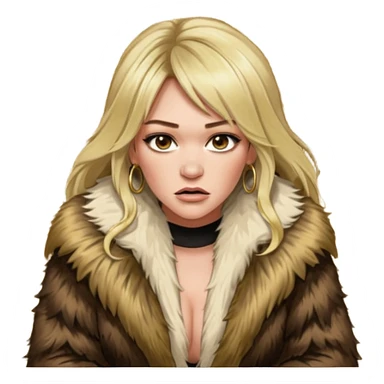 Cinematic Realistic Ultra HD -  Angry, High Nose - Glamour, Plunging Neck Hilary Duff Extreme Long Long Hairstyle in Shaggy Fur Coat with Gold Flash - Crouching on Kashmir Carpet sticker