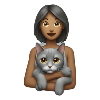 A woman is holding a gray cat sticker
