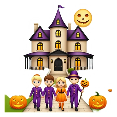 Kids trick or treating at a mansion sticker