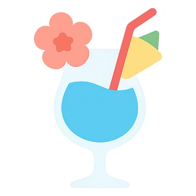 blue tropical cocktail with hibiscus and pineapple garnishes sticker