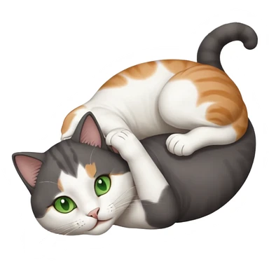 beautiful female solid dark grey cat with green eyes, white toes/paws and white patch on her chest playfully rolling upside down sticker