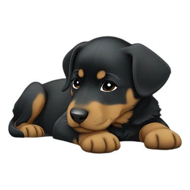 Sleeping black and brown beauceron puppy with white chest and chin sticker