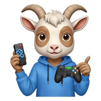 Cute Goat wearing sweatshirt holding video game controller  sticker