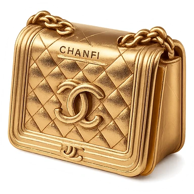 pink Chanel purse, gold style, luxurious and shiny, metallic gold finish sticker