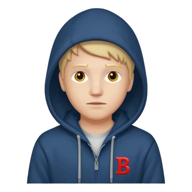 make an image of white person wearing hoodie with BST letters on it sticker