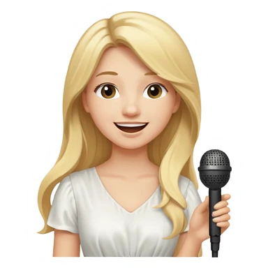 Singer Young woman – long blonde hair, around 20s, white dress, singing into mic sticker